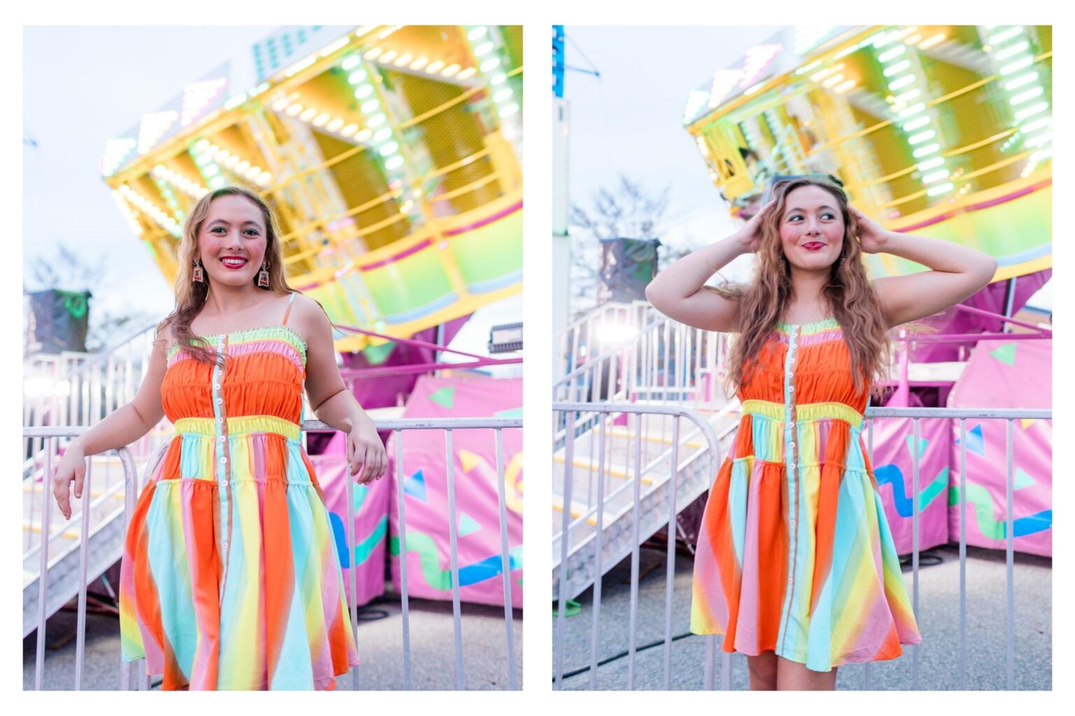 high school senior girl in colorful dress at spring carnival in Valdosta, Georgia