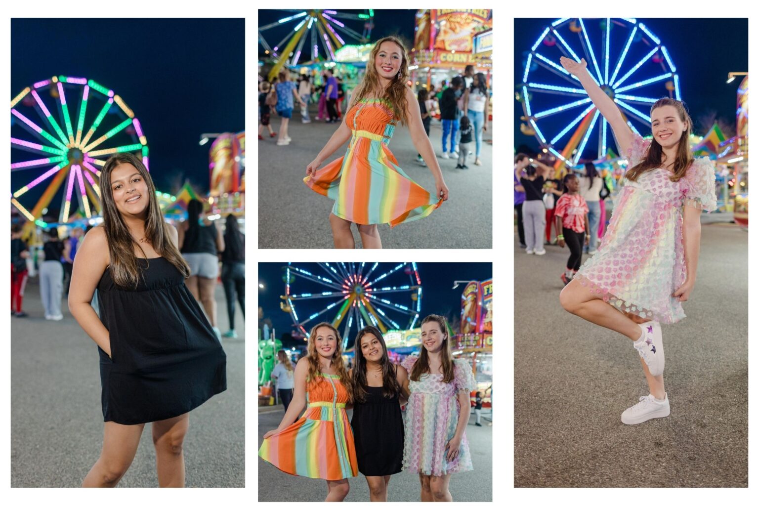 high school senior girls in colorful dresses at spring carnival in Valdosta, Georgia
