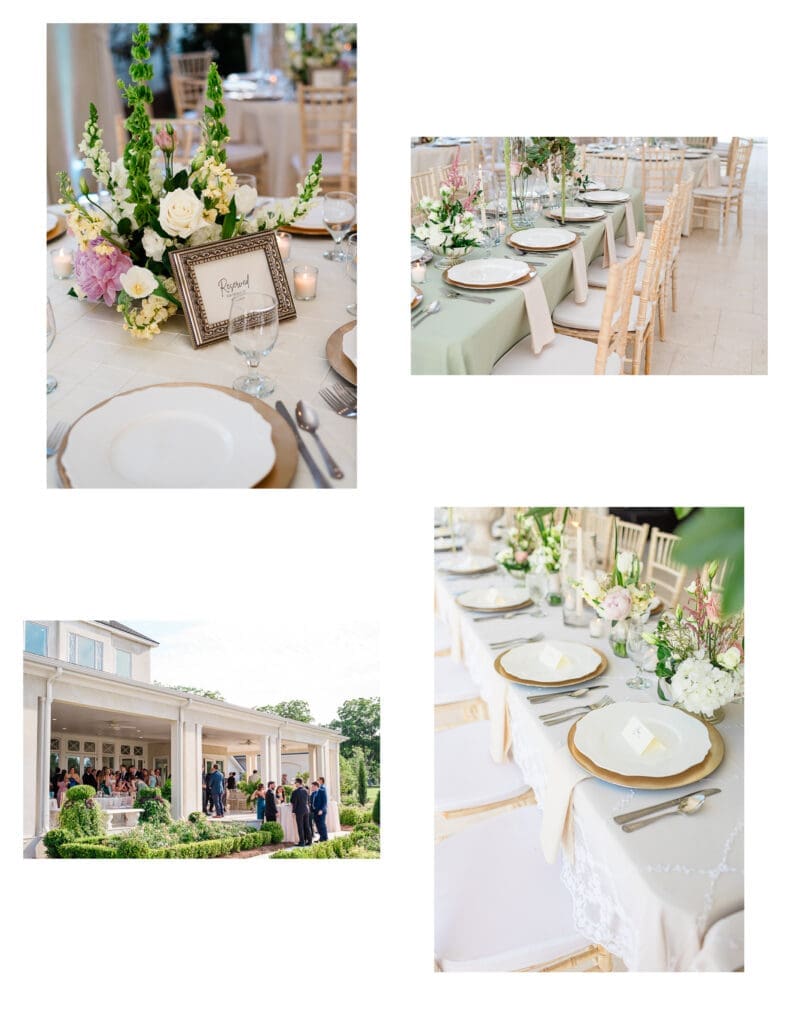 Reception details at Hallabrook Hill featuring timeless black-tie elegance