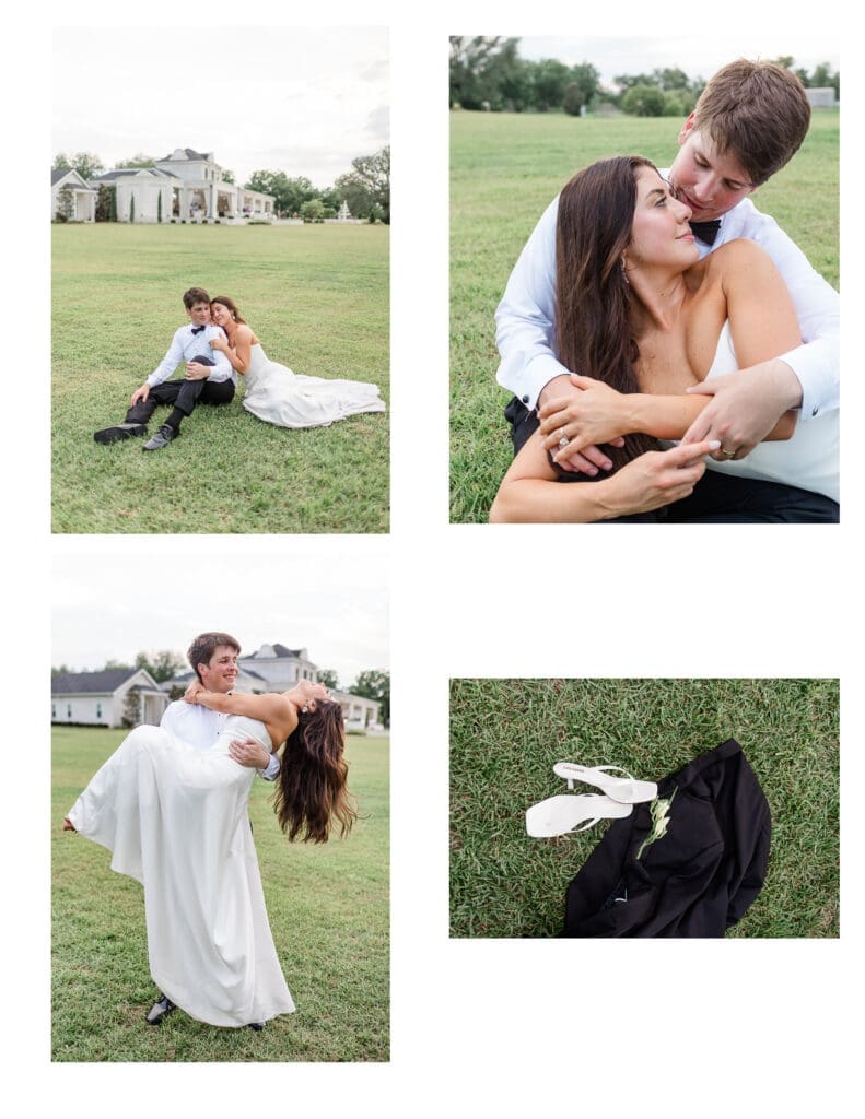 Romantic bride and groom portraits at Hallabrook Hill following their spring wedding ceremony