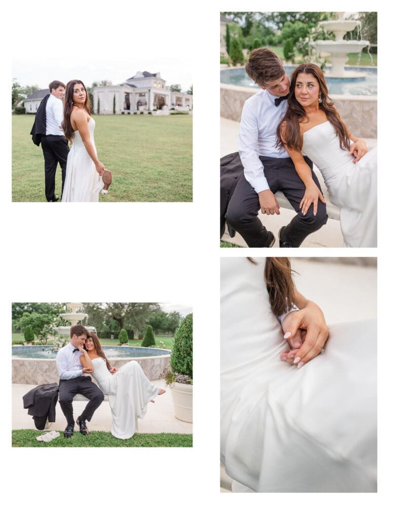 Romantic bride and groom portraits at Hallabrook Hill following their spring wedding ceremony